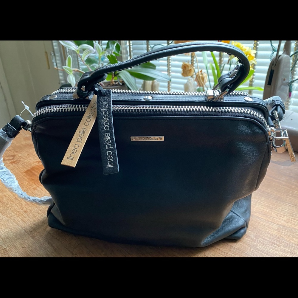 Black leather satchel